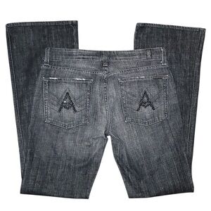 7 For All Mankind Dark Gray Boot Cut Jeans Distressed